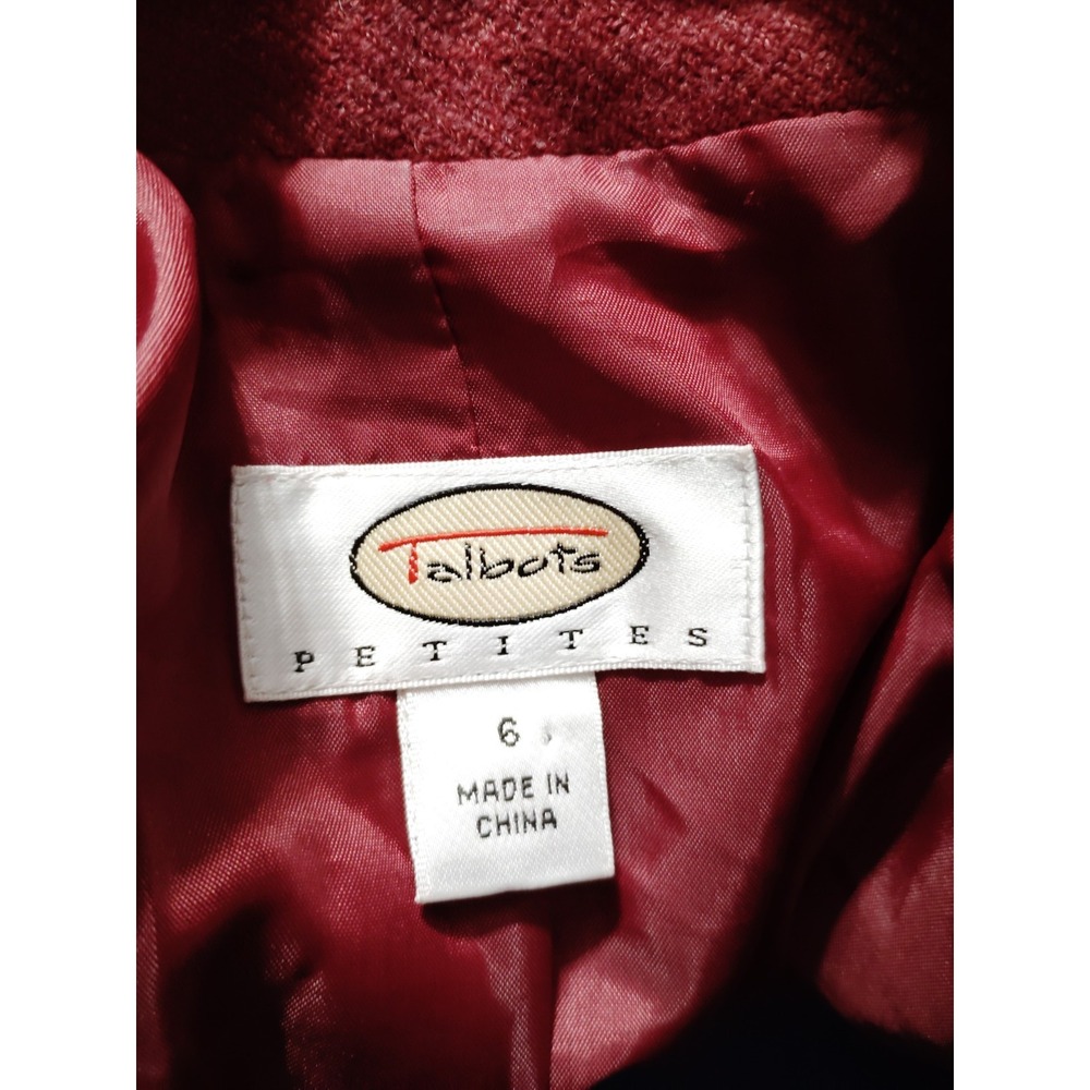 Talbots‎ 100% Wool Red Embossed "T" Buttons Herringbone Blazer Academia Petite 6 - Picture 5 of 9